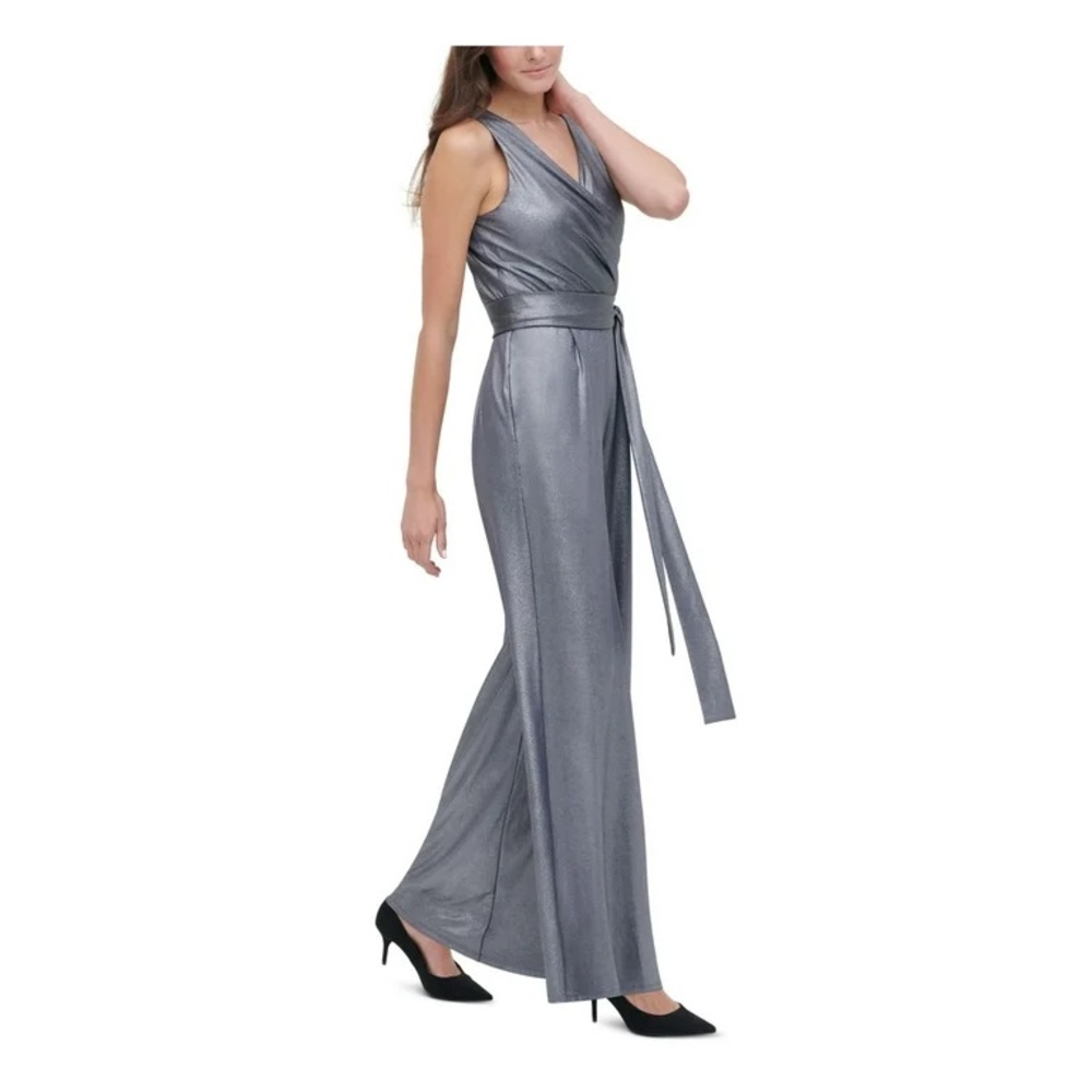 Tommy Hilfiger Silver V-neck Faux Wrap Jumpsuit